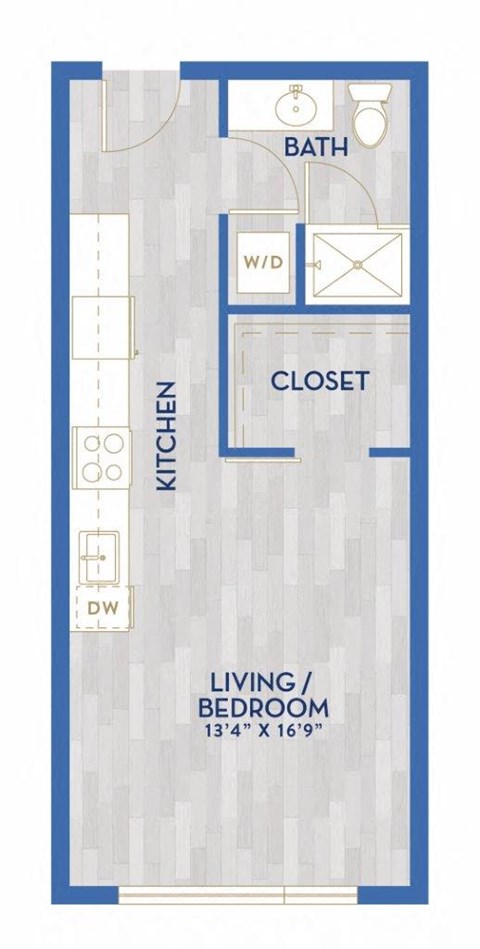 Floor plan for studio, 1 bath, 463 sqft